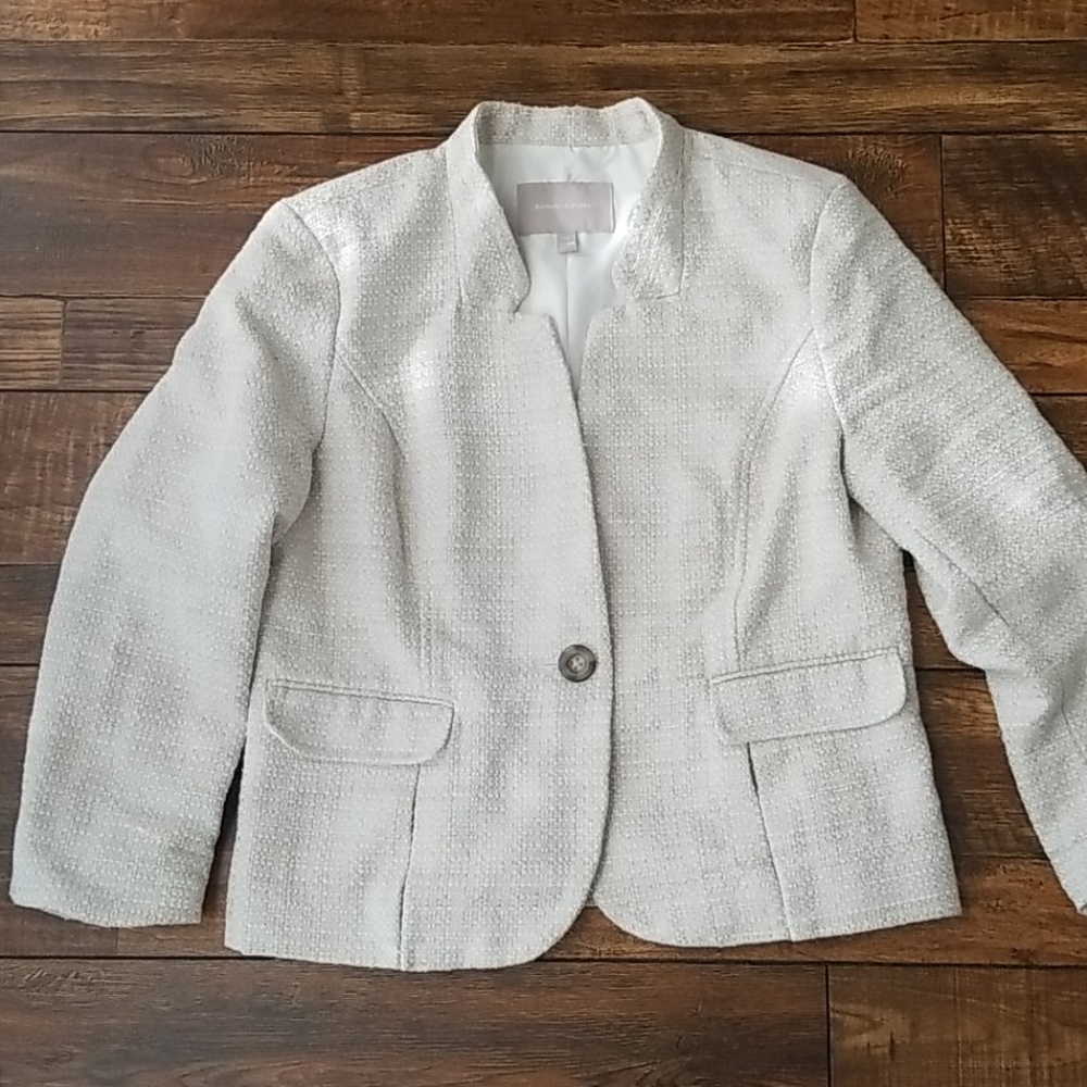 Banana Republic Factory Cream Textured Single-Button Blazer